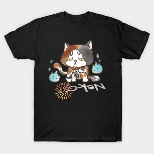 A Cute Neko playing Fireworks alone. T-Shirt